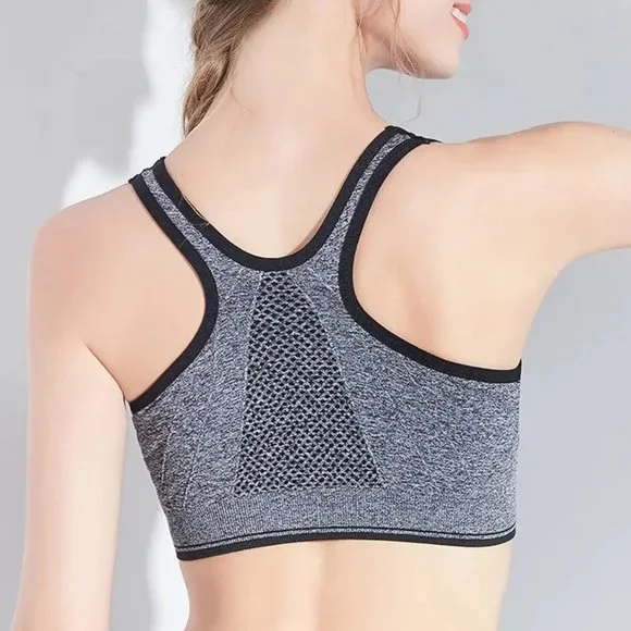 Zip front Razerback Padded Sports Bra Black Gray Heather S - Picture 3 of 5